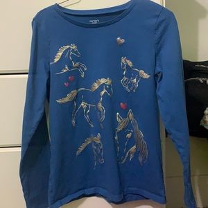 Carter’s kid size 14 girls light navy blue with glitter horses long sleeve